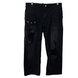 Pilcro Women's Black Cargo Crop Pants Size 26 Utility Pockets Casual Goth Grunge